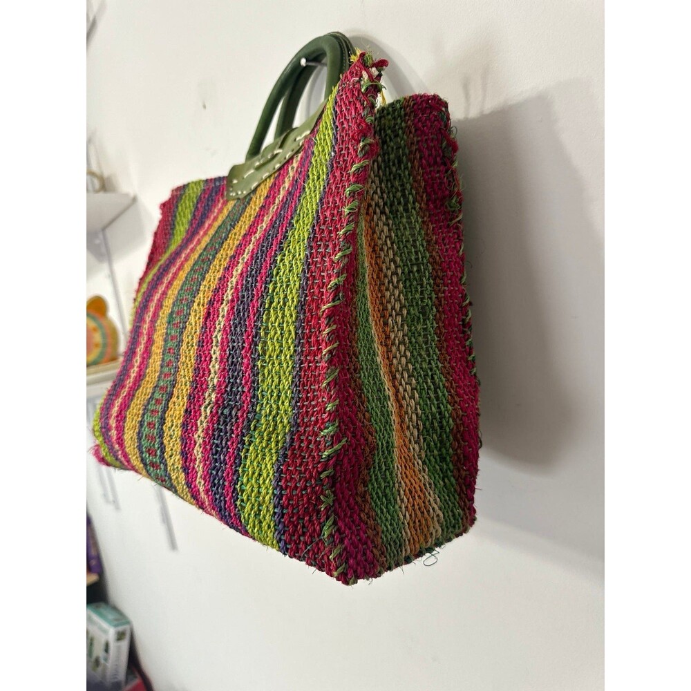 SAN LUIS POTOSI MEXICO ARTISAN STRAW AND LEATHER TOTE - Picture 4 of 9